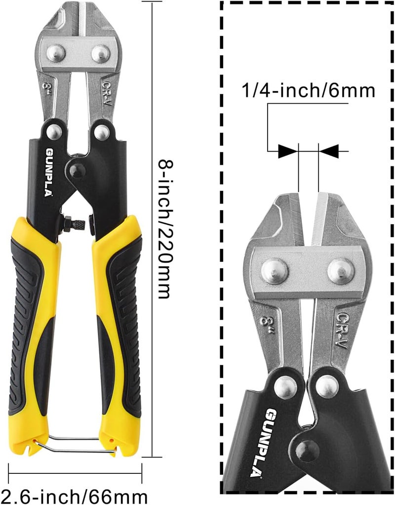Gunpla Mini Bolt Cutter 8-inch/210mm Heavy Duty Spring Loaded with Non-Slip Rubber Handle Wire Cable Bolts Cutters, Clipper Snips Stainless Steel Tool for Padlock Chain Wires Mesh Screw Fence Rivets - Image 4